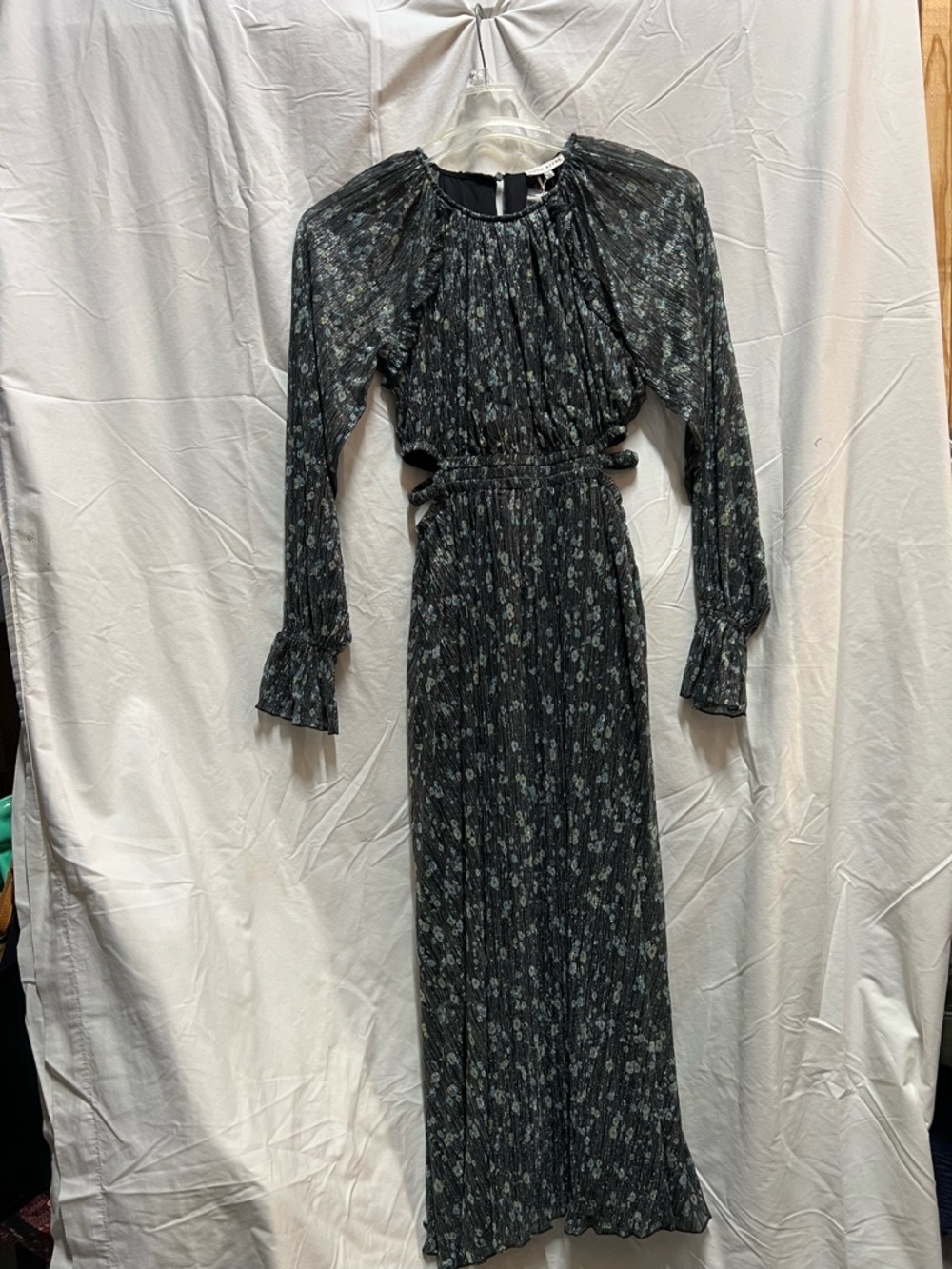 Moon River Dark Green Floral Long Sleeve Maxi Dress